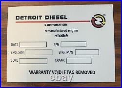Detroit Diesel Series 60 REMAN 12.711.1 Metal Engine Data Plate 1999 Repro